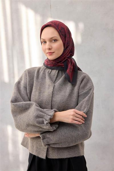 Viskon Velora Eşarp Dört Mevsim Karma Desen Bordo 90x90