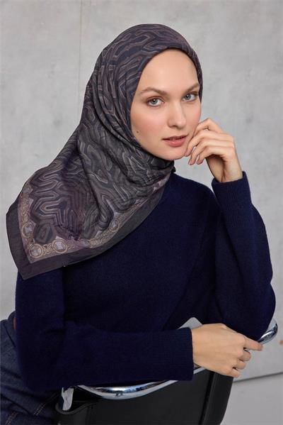 Viskon Velora Eşarp Dört Mevsim Zincir Desen Antrasit 90x90