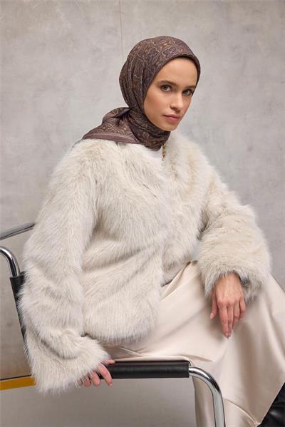 Viskon Velora Eşarp Küllü Mürdüm Yonca Desenli Tok Duruşlu 90x90