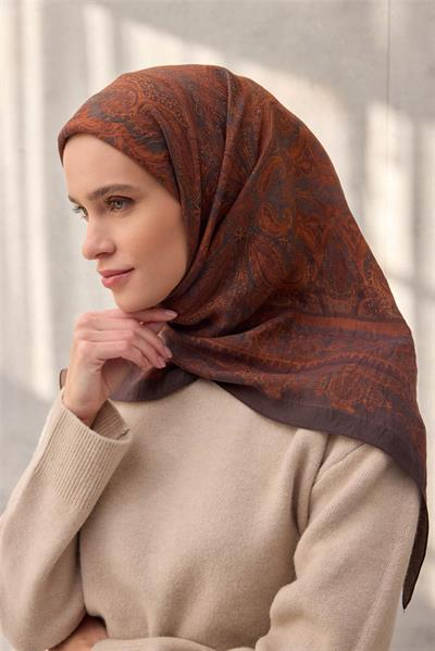 Viskon Velora Eşarp Dört Mevsim Koyu Kahve 90x90