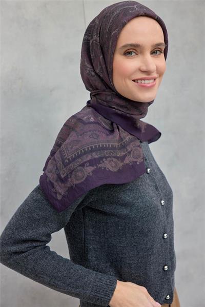 Viskon Velora Eşarp Dört Mevsim Koyu Mürdüm 90x90