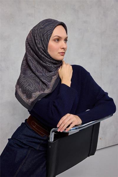 Viskon Velora Eşarp Dört Mevsim Zincir Desen Antrasit 90x90