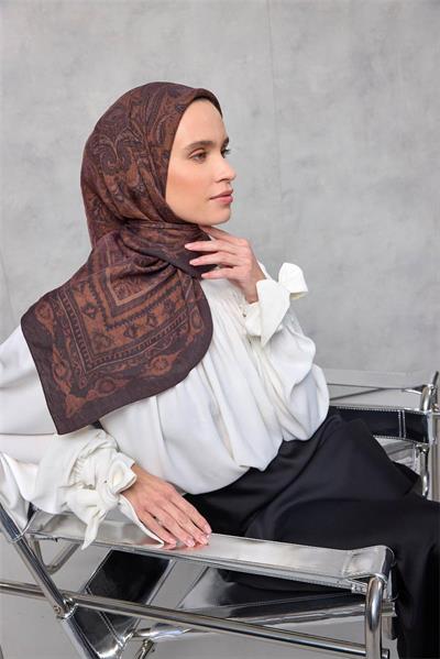 Viskon Velora Eşarp Dört Mevsim Siyah Mürdüm 90x90