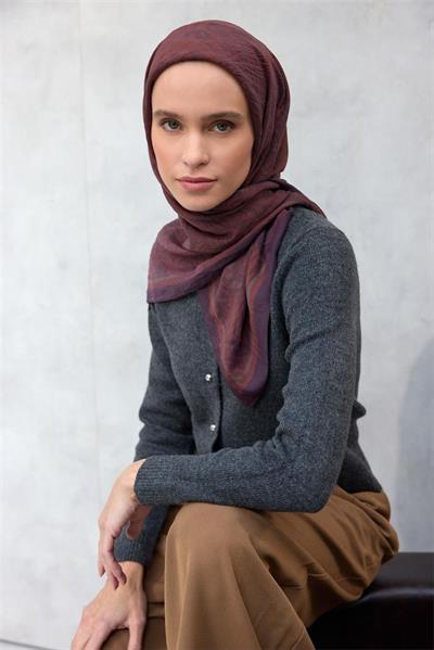 Viskon Velora Eşarp Dört Mevsim Karma Desen Kiremit 90x90