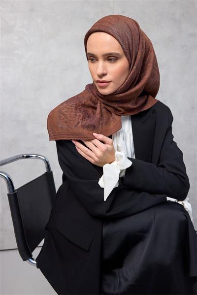 Viskon Velora Eşarp Dört Mevsim Karma Desen Tarçın 90x90