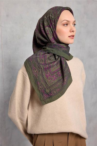 Viskon Velora Eşarp Dört Mevsim Asker Yeşili 90x90