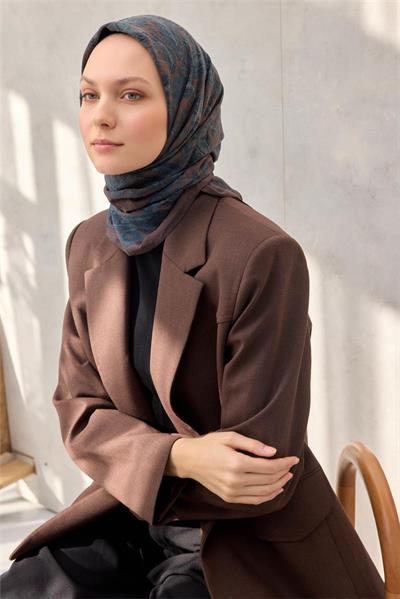 Viskon Velora Eşarp Dört Mevsim Kahve Bordo 90x90