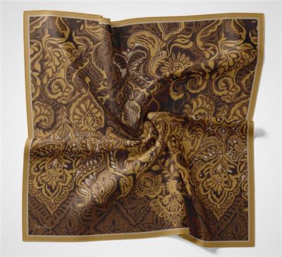 Viskon Velora Eşarp Hardal Antik Desenli Tok Duruşlu 90x90