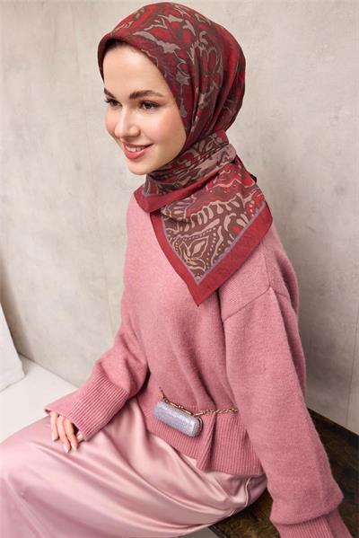 Viskon Velora Eşarp Mocha Tonlu Antik Desenli Tok Duruşlu 90x90