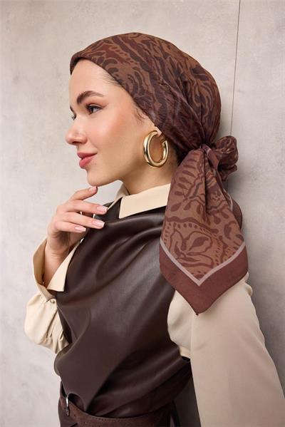 Viskon Velora Eşarp Açık Mürdüm Antik Desenli Tok Duruşlu 90x90