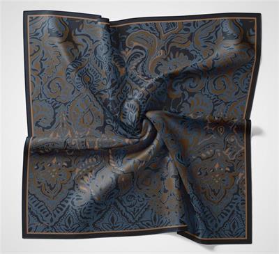 Viskon Velora Eşarp Koyu Lacivert Antik Desenli Tok Duruşlu 90x90