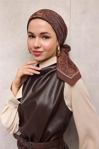 Viskon Velora Eşarp Açık Mürdüm Antik Desenli Tok Duruşlu 90x90