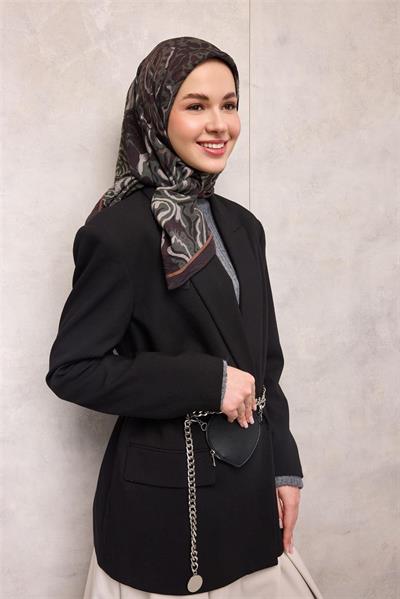 Viskon Velora Eşarp Mürdüm Mor Antik Desenli Tok Duruşlu 90x90