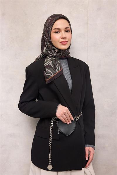 Viskon Velora Eşarp Mürdüm Mor Antik Desenli Tok Duruşlu 90x90