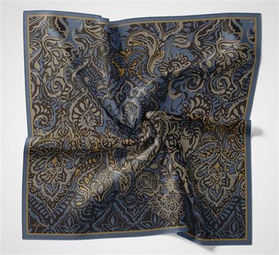 Viskon Velora Eşarp Koyu Mavi Antik Desenli Tok Duruşlu 90x90