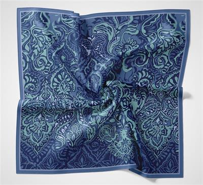 Viskon Velora Eşarp Mavi Antik Desenli Tok Duruşlu 90x90