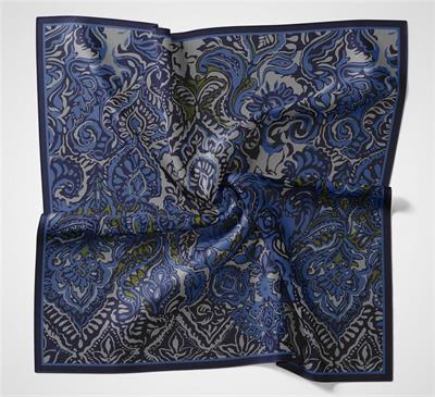 Viskon Velora Eşarp Gece Mavisi Antik Desenli Tok Duruşlu 90x90