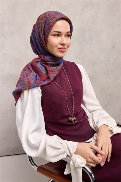 Viskon Velora Eşarp Kiremit Tonlu Antik Desenli Tok Duruşlu 90x90