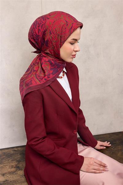 Viskon Velora Eşarp Dört Mevsim Antik Desen Mürdüm 90x90