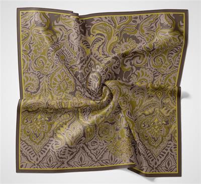 Viskon Velora Eşarp Koyu Kahve Antik Desenli Tok Duruşlu 90x90