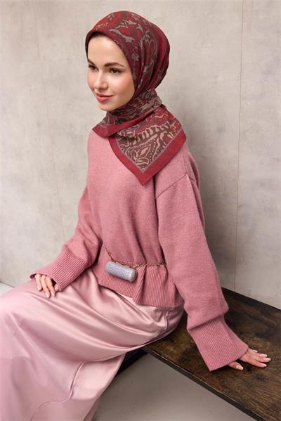 Viskon Velora Eşarp Mocha Tonlu Antik Desenli Tok Duruşlu 90x90