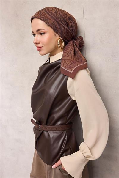 Viskon Velora Eşarp Açık Mürdüm Antik Desenli Tok Duruşlu 90x90