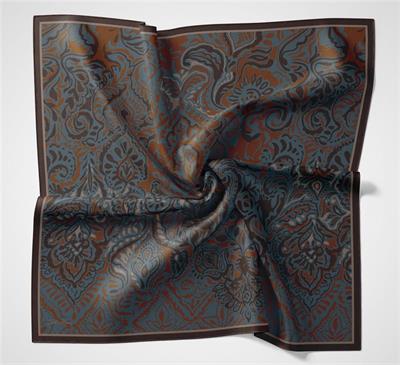 Viskon Velora Eşarp Kahve-Mürdüm Antik Desenli Tok Duruşlu 90x90