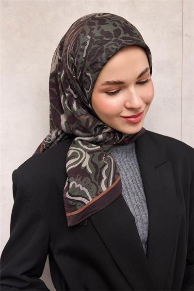 Viskon Velora Eşarp Mürdüm Mor Antik Desenli Tok Duruşlu 90x90