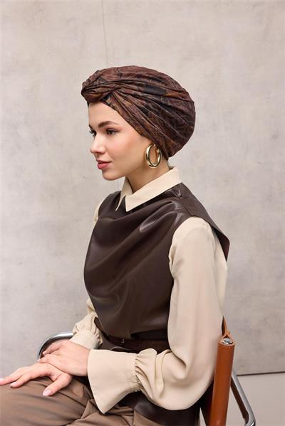 Viskon Velora Eşarp Çikolata Kahve Antik Desenli Tok Duruşlu 90x90