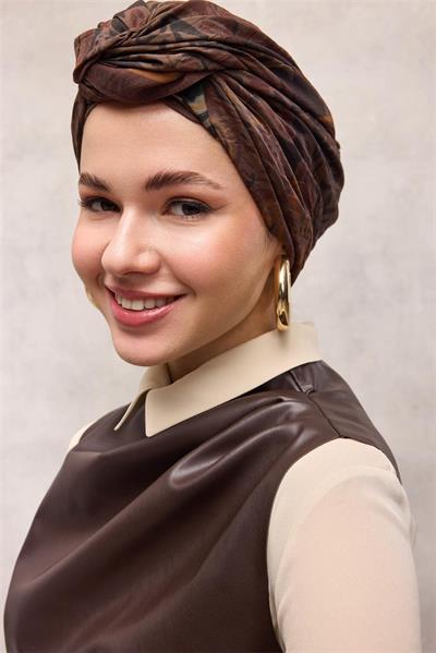 Viskon Velora Eşarp Çikolata Kahve Antik Desenli Tok Duruşlu 90x90