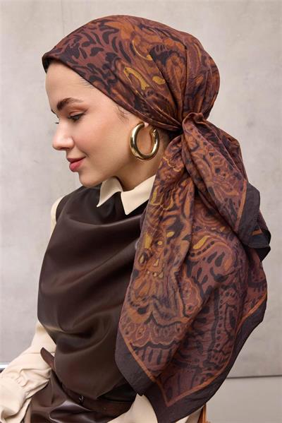 Viskon Velora Eşarp Koyu Mürdüm Antik Desenli Tok Duruşlu 90x90