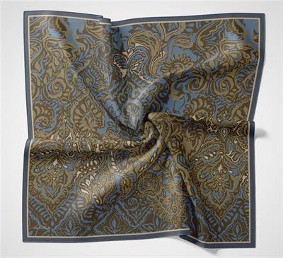 Viskon Velora Eşarp Koyu Indigo Antik Desenli Tok Duruşlu 90x90