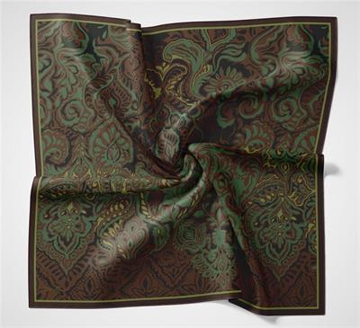 Viskon Velora Eşarp Acı Kahve Antik Desenli Tok Duruşlu 90x90