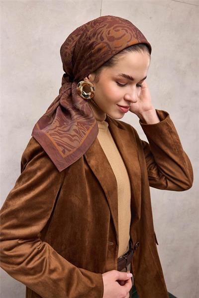 Viskon Velora Eşarp Dumanlı Bordo Antik Desenli Tok Duruşlu 90x90