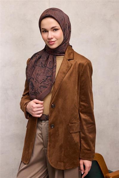 Viskon Velora Eşarp Kahve Antik Desenli Tok Duruşlu 90x90