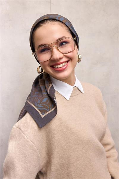 Viskon Velora Eşarp Koyu Indigo Antik Desenli Tok Duruşlu 90x90