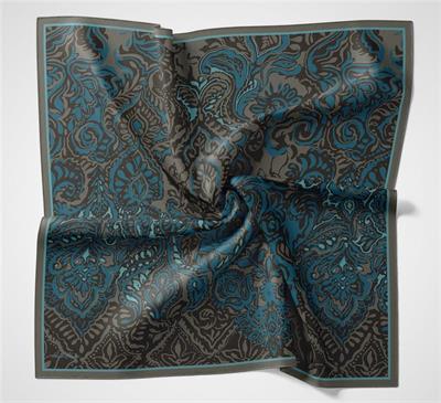 Viskon Velora Eşarp Gri Antik Desenli Tok Duruşlu 90x90