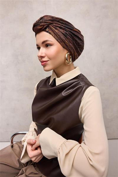 Viskon Velora Eşarp Çikolata Kahve Antik Desenli Tok Duruşlu 90x90