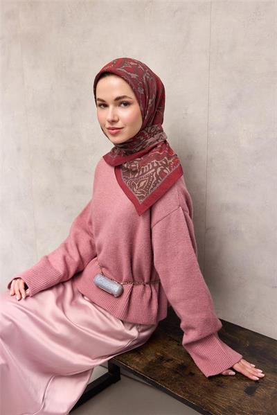 Viskon Velora Eşarp Mocha Tonlu Antik Desenli Tok Duruşlu 90x90