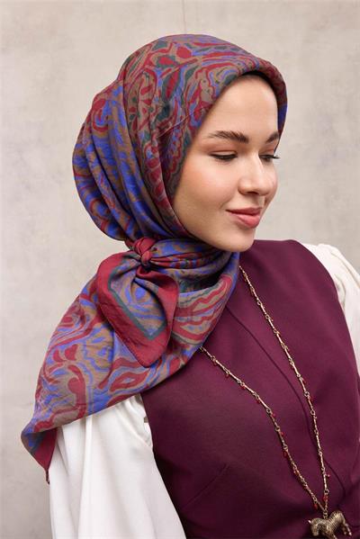 Viskon Velora Eşarp Kiremit Tonlu Antik Desenli Tok Duruşlu 90x90