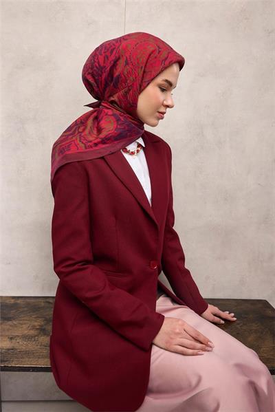 Viskon Velora Eşarp Dört Mevsim Antik Desen Mürdüm 90x90