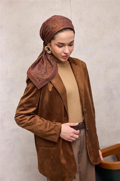 Viskon Velora Eşarp Dumanlı Bordo Antik Desenli Tok Duruşlu 90x90