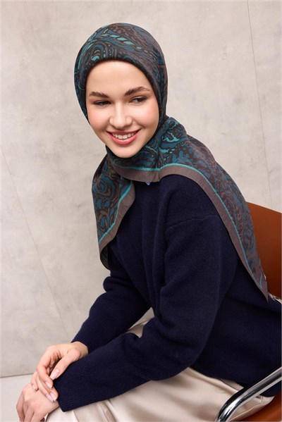 Viskon Velora Eşarp Dört Mevsim Antik Desen Gri 90X90