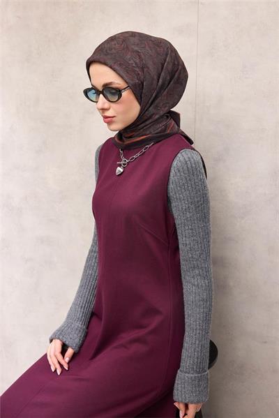 Viskon Velora Eşarp Siyah-Mor Tonlu Barok Floral Desenli Tok Duruşlu 90x90