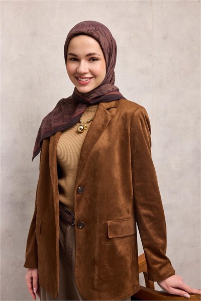 Viskon Velora Eşarp Dört Mevsim Barok Floral Desen Acı Kahve 90X90