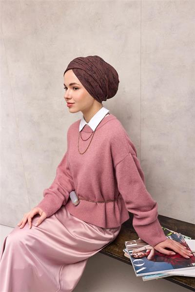 Viskon Velora Eşarp Kahve-Mürdüm Tonlu Barok Floral Desenli Tok Duruşlu 90x90