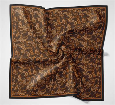 Viskon Velora Eşarp Koyu Kahverengi Tonlu Barok Floral Desenli Tok Duruşlu 90x90