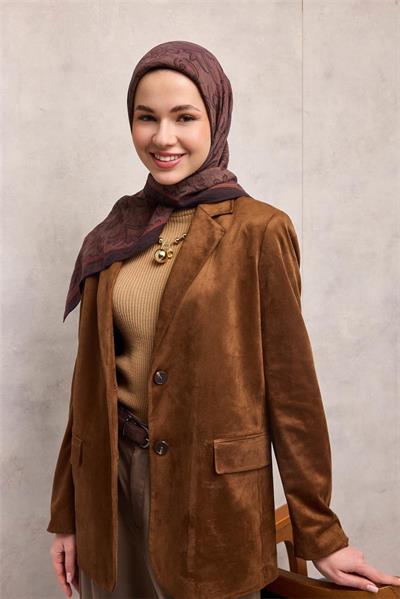 Viskon Velora Eşarp Acı Kahve Tonlu Barok Floral Desenli Tok Duruşlu 90x90
