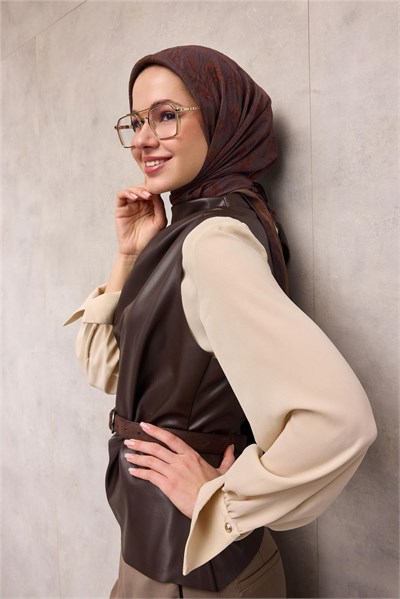 Viskon Velora Eşarp Dört Mevsim Barok Floral Desen Mürdüm 90X90