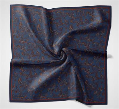 Viskon Velora Eşarp Koyu Indigo Tonlu Barok Floral Desenli Tok Duruşlu 90x90